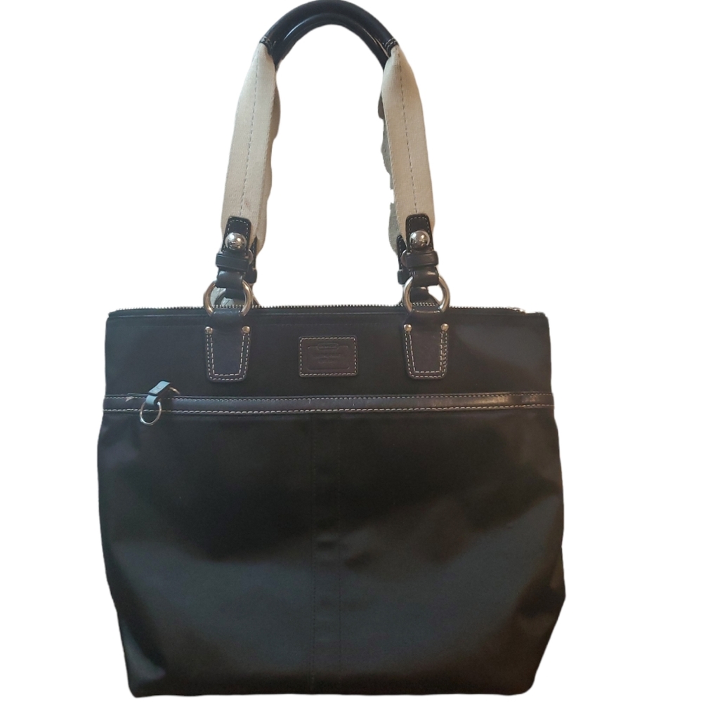 COACH Hamptons Weekend Black/Blue Satin Tote Purse